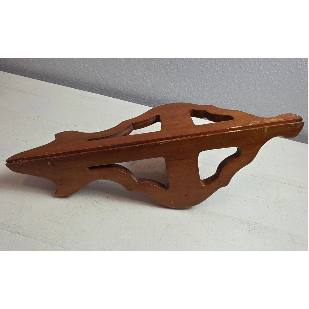 Vintage Wooden Corner Small Wall Shelf 2 Tier Scrollwork Display Rack Brown Wood